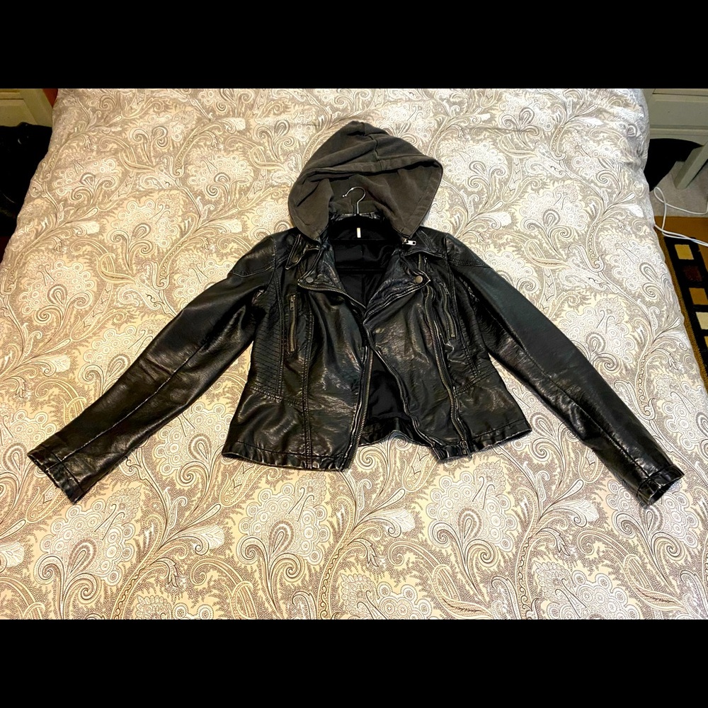 Free People Vegan Leather Motorcycle Jacket with removable hood